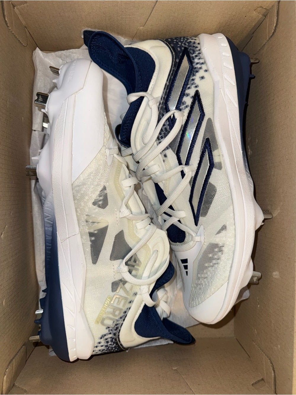 Adidas Men's White & Navy Afterburner Baseball Cleats